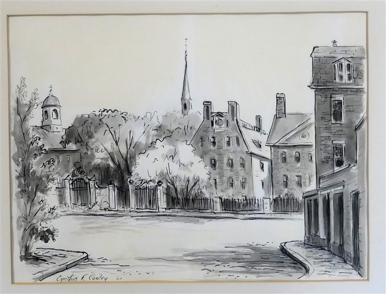Cynthia F. Cooley Pennsylvania Artist  - Pen and Ink Drawing Dated 1961- Framed and Matted - Frame Measures 14 3/4" by 16 3/4"