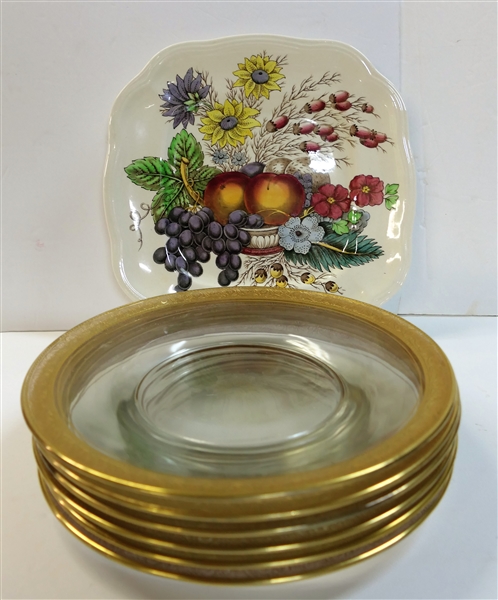 6 - 8" Gold Trimmed Plates and 1 8 1/2" Spode Square Plate 