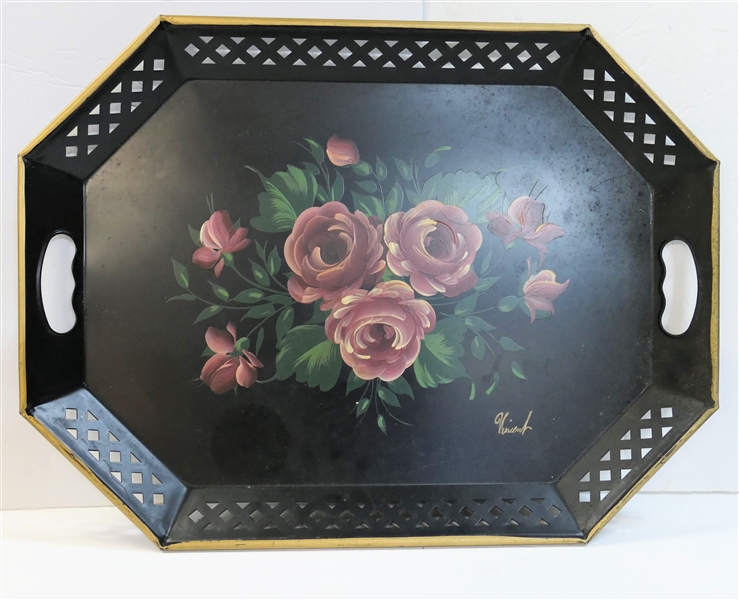 Hand painted Tole Tray - Measures  20" by 15"