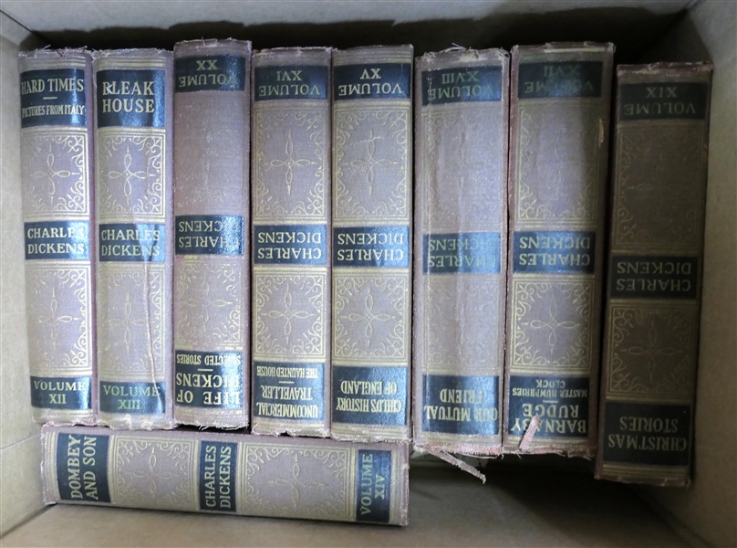 20 Volumes of Charles Dickens - Hardcover Books - Titles Include "Oliver Twist" "Martin Chuzelewit" A Christmas Carol" "Pickwick Papers" "Life of Dickens" and More