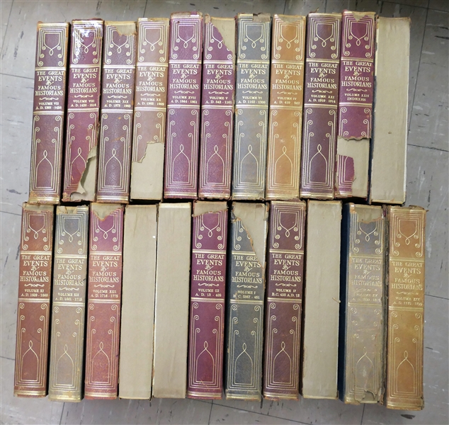 22 Volumes of "The Great Events by Famous Historians" Leather Bound Books - Some in Rough Condition