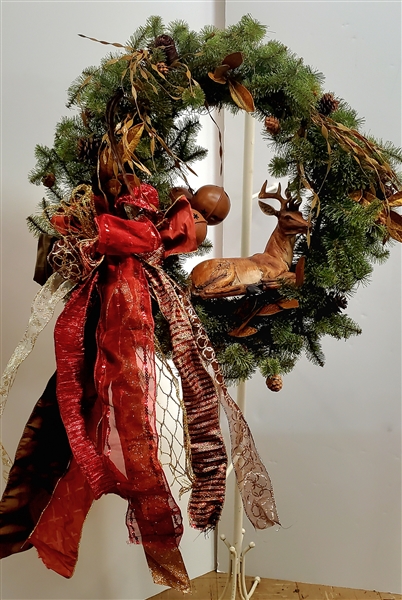 Beautiful Deer Wreath - 26" Across - Plastic Deer Figure with Metal Bells