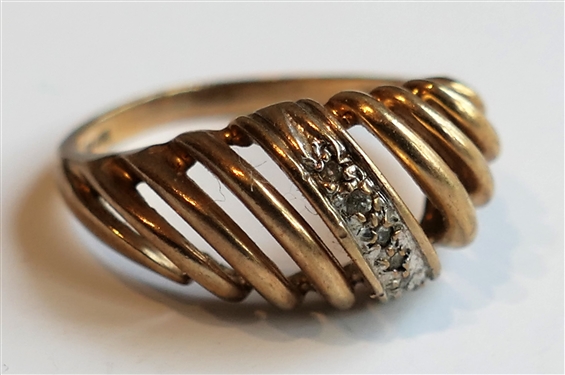 Yellow Gold Ring with Diamond Accents - Size 3 3/4