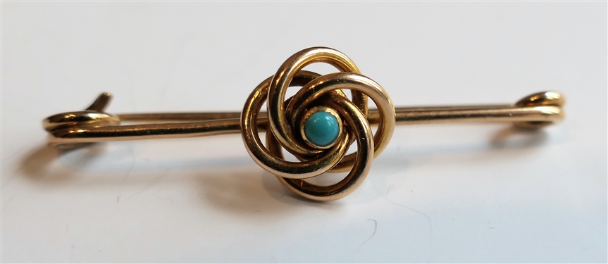Gold Bar Pin with Tiny Turquoise Stone in Center - Pin Measures 1 1/2" Across