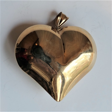 14 kt Yellow Gold Puffy Heart Pendant - Measures 1 1/2" by 1 1/4"
