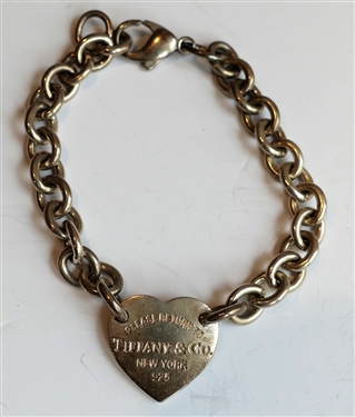 Sterling Silver "Please Return to Tiffany & Co" Heart Bracelet - Measures 7 1/2" long