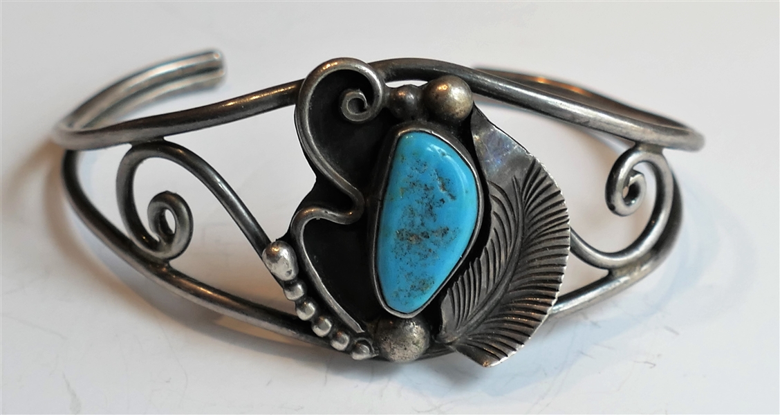 Navajo Indian Sterling Silver and Turquoise Cuff Bracelet Signed D&J Clark Navajo