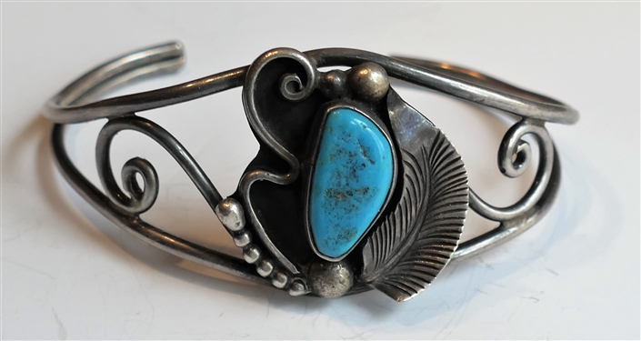 Navajo Indian Sterling Silver and Turquoise Cuff Bracelet Signed D&J Clark Navajo