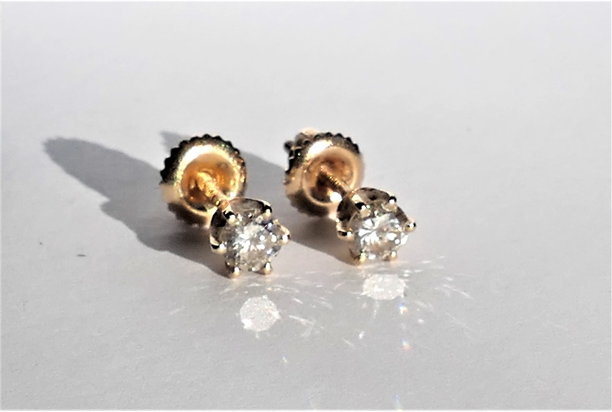 14kt Yellow Gold 1/4 Carat Diamond Stud Screw Back Earrings