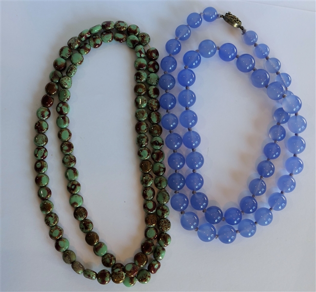 Hand Knotted Lavender Jade Bead Necklace with Silver Clasp 24" Long and 28" Strand of Turquoise Beads