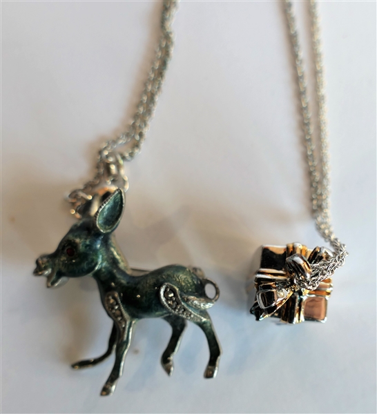 Sterling Silver Enamel Donkey Pin and Sterling Silver Present Necklace and Pendant 