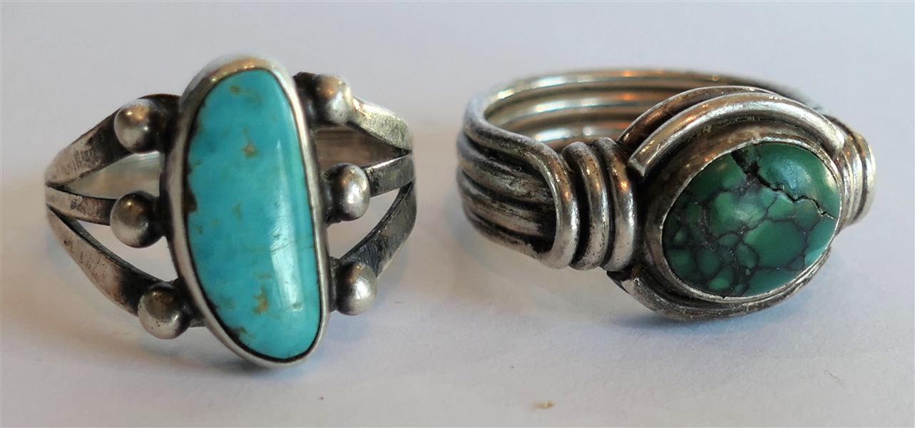 2 Sterling Silver Turquoise Rings Sizes 6 1/2 and 7