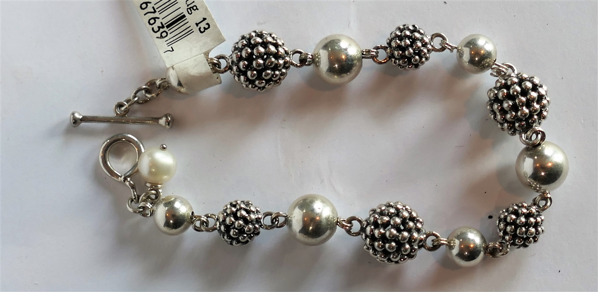 Michael Dawkins Sterling Silver and Pearl Bracelet - Brand New with Original Tags - Measures 8 1/4" Long