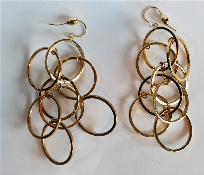 18kt Yellow Gold Italian Circle Earrings - Measuring 3 1/2" Long