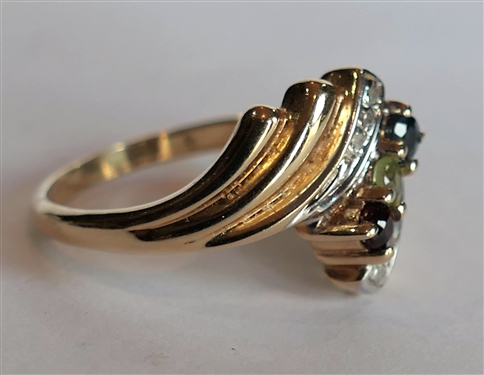 14kt Yellow Gold Ring with Red, Green, and Blue Stones and Diamond Accents - Size 5