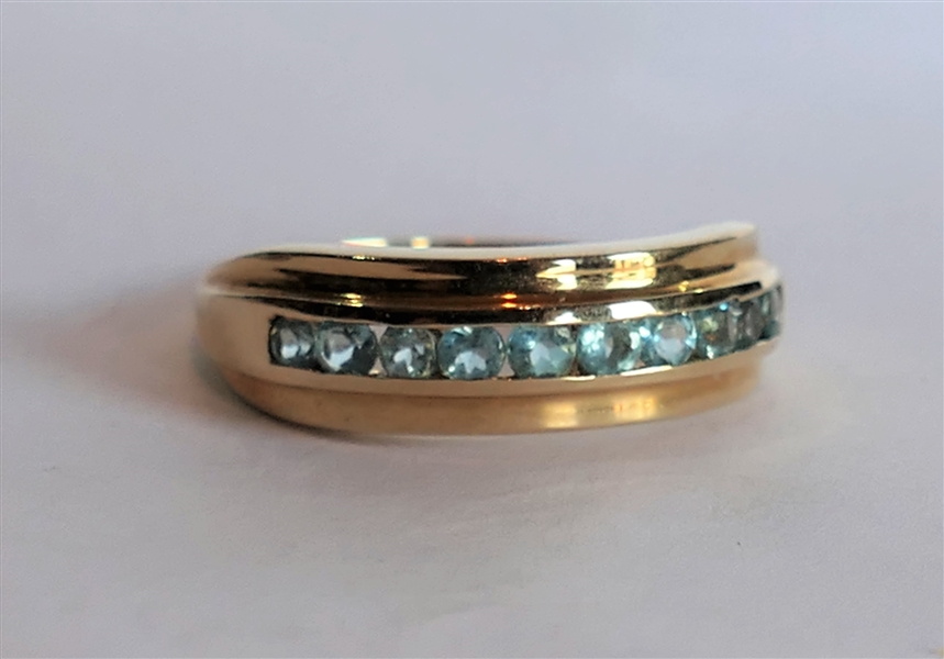14kt Yellow Gold Ring with Blue Topaz Stones - Size 7