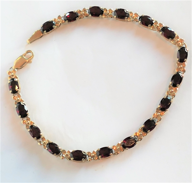 14kt Yellow Gold Bracelet with Red Stones - Measures 7"