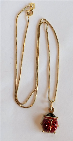 Italian 14kt Yellow Gold Lady Bug Pendant on 14kt Yellow Gold Chain - Chain Measures 15 1/4" long - Pendant 3/4" Long
