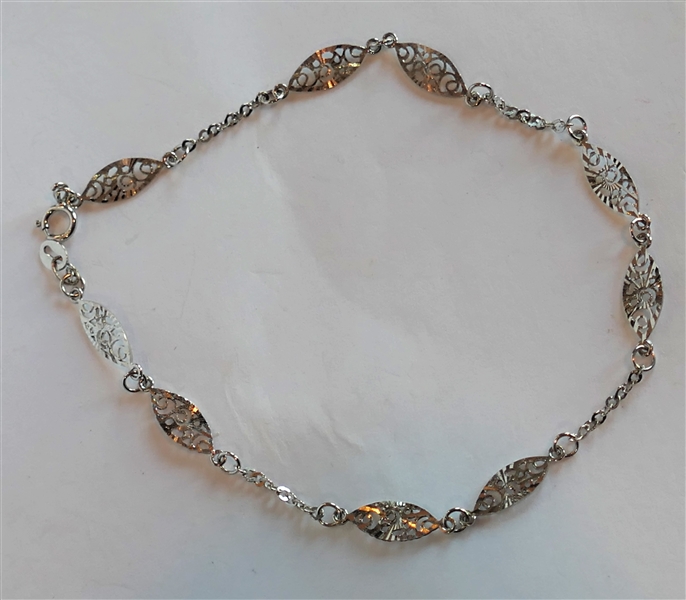 14kt White Gold Filigree Bracelet - Measures 8" Long
