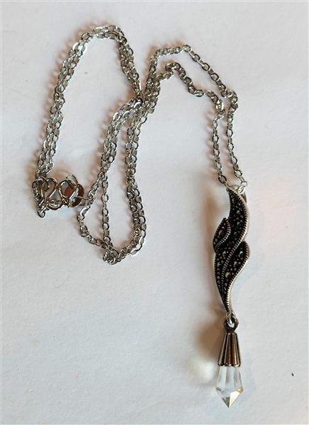 Italian Sterling Silver Marcasite Pendant on Nice Sterling Chain 