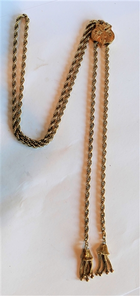 14kt Yellow Gold Victorian Lariat Necklace - Signed 14k Cm/4 - Measures 30" Long 