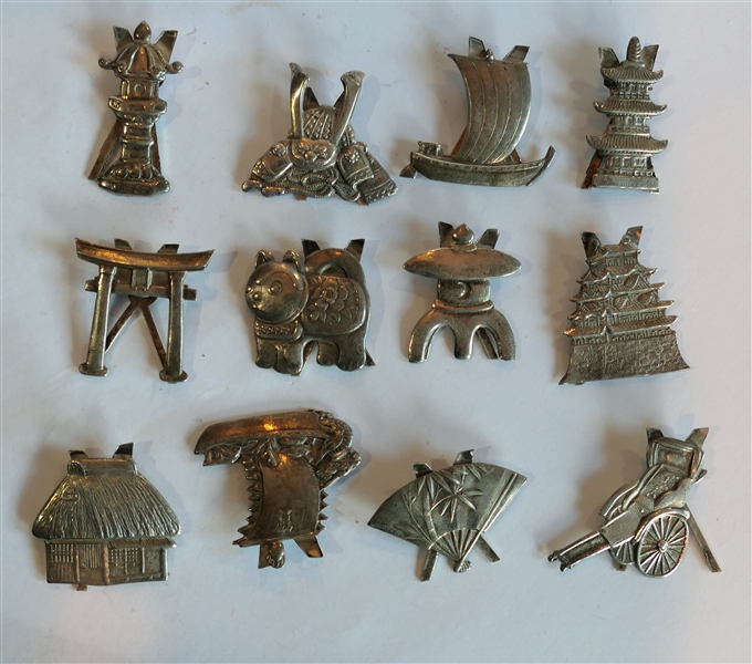 12 950 Silver Place Card Holders with Asian Scenes - Each Measures 1" by 1" 