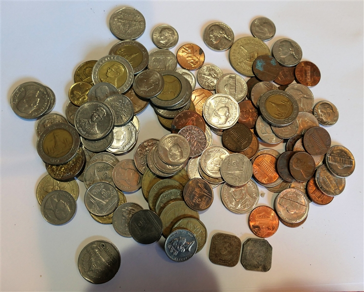 Mixed Lot of Coins including American, Foreign, and Tokens