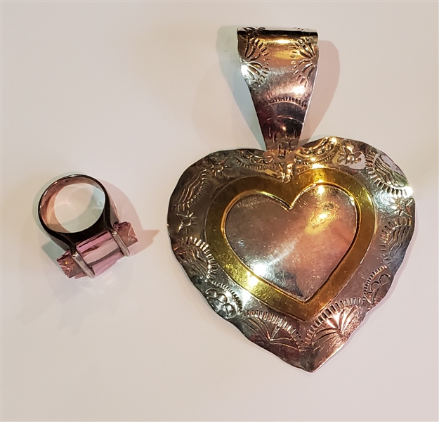 HUGE Sterling Silver Heart Pendant and Sterling Silver Ring