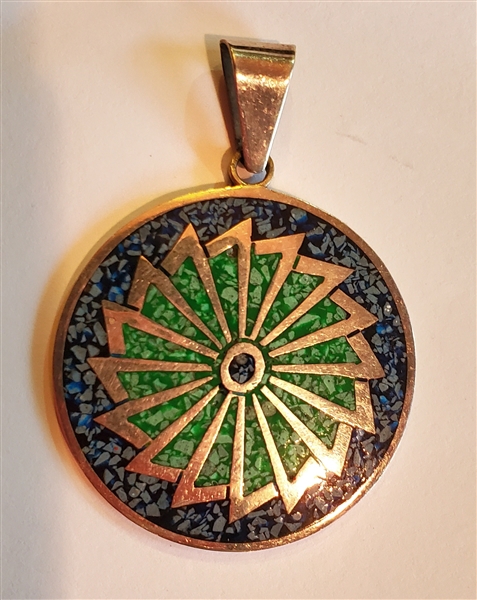 Beautiful Sterling Silver Pendant Inlaid With Turquoise and Blue Stone Sign
