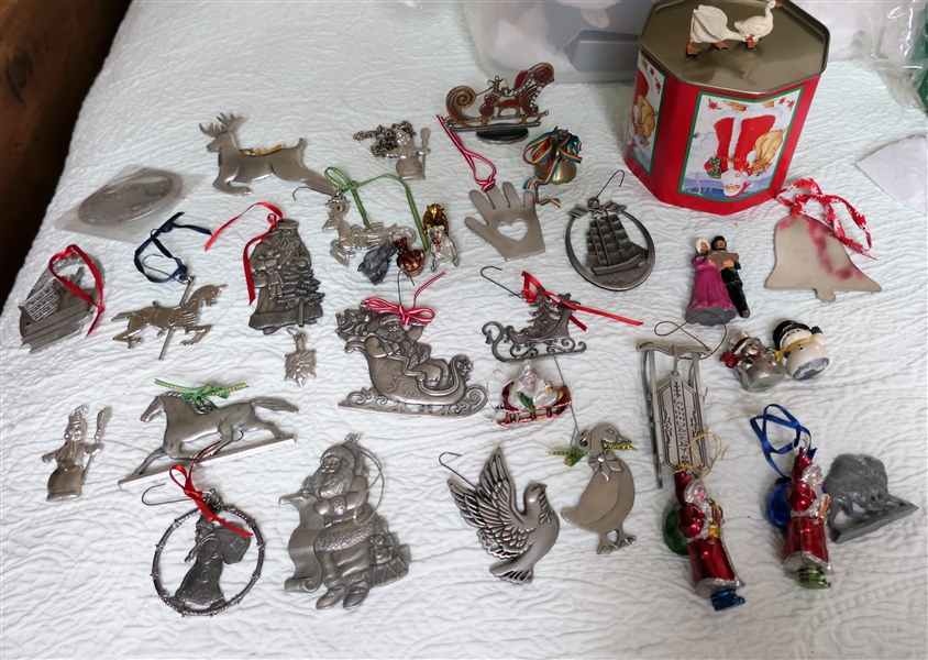 Lot of Pewter and Metal Christmas Ornaments and Figures - Horse, Deer, Mount Washington, Snowmen, Santas, Bears, Sleighs, Etc. 