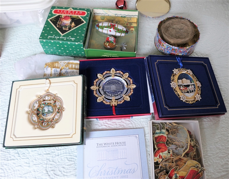 Collection of White House and Hallmark Christmas Tree Ornaments - Santas Flight 1980, Cardboard Santas, White House 2004, 2005, and 2002