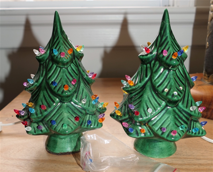 2 Lighted Ceramic Christmas Trees - Night Lights - Measuring 7" Tall 