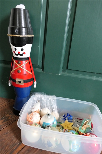 Lot of Christmas Decorations Including Flower Pot Soldier, and Snoopy Balls 