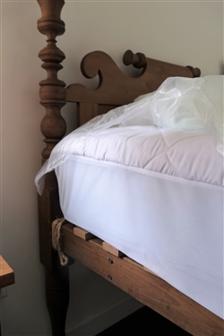  Antique Mixed Woods 3/4 Size Rope Bed with Bedding - Turned Posts - Has Been Fitted with Wood Slats
