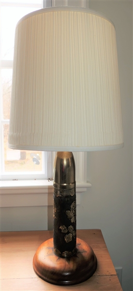 Trench Art Table Lamp with Engraved Flowers - Measures 20" To Bulb