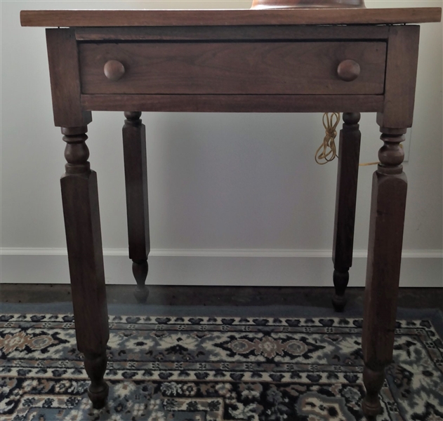 2 Board Top Table with Unusual Turned Legs - Single Dovetailed Drawer  - Measures 29 1/2" Tall 24" by 18" 