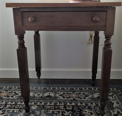 2 Board Top Table with Unusual Turned Legs - Single Dovetailed Drawer  - Measures 29 1/2 Tall 24 by 18 
