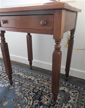 2 Board Top Table with Unusual Turned Legs - Single Dovetailed Drawer  - Measures 29 1/2 Tall 24 by 18 
