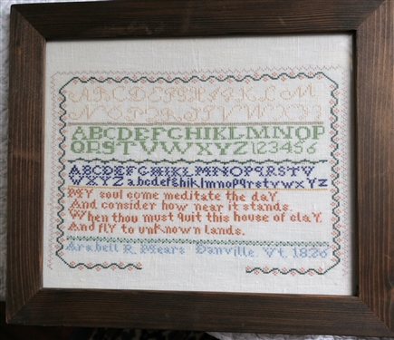 Needlework Copy of 1826 Danville VT. Sampler - Framed - Frame Measures 12 1/2 by 14 1/2