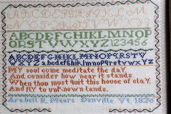Needlework Copy of 1826 Danville VT. Sampler - Framed - Frame Measures 12 1/2 by 14 1/2