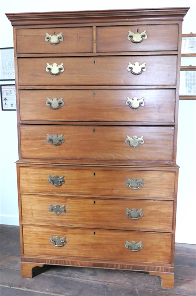 2 Over 3 Over 3 Chest on Chest - Finely Dovetailed Drawers - Pine Secondary Wood - Dovetailed Case - Inlaid Band on Top Molding  - Measures 69 1/2" tall 42" by 20" 