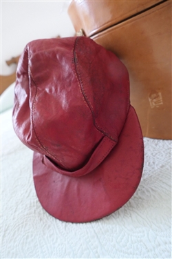 Leather Hat Box with Leather Luggage Tag and Paper Sailing Labels - Captain L. Darby - Also included Navy Hat, Red Leather Cap, Tan Hat, and Photograph