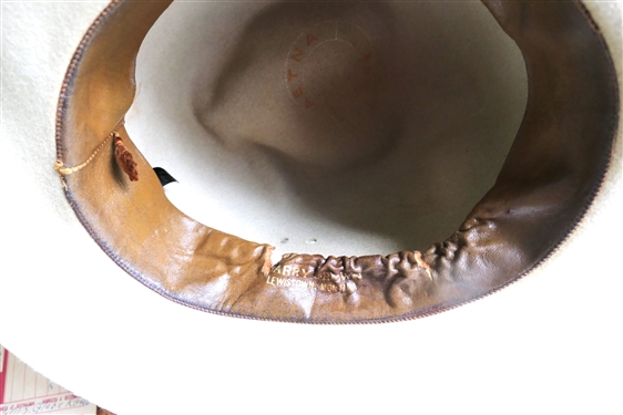 Leather Hat Box with Leather Luggage Tag and Paper Sailing Labels - Captain L. Darby - Also included Navy Hat, Red Leather Cap, Tan Hat, and Photograph