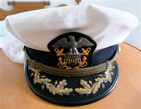 Leather Hat Box with Leather Luggage Tag and Paper Sailing Labels - Captain L. Darby - Also included Navy Hat, Red Leather Cap, Tan Hat, and Photograph