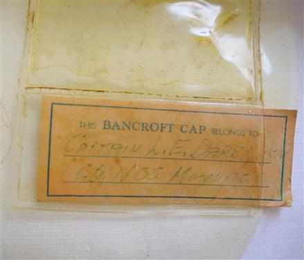 Leather Hat Box with Leather Luggage Tag and Paper Sailing Labels - Captain L. Darby - Also included Navy Hat, Red Leather Cap, Tan Hat, and Photograph