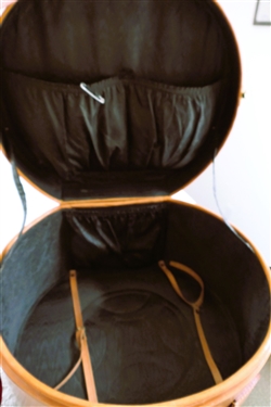 Leather Hat Box with Leather Luggage Tag and Paper Sailing Labels - Captain L. Darby - Also included Navy Hat, Red Leather Cap, Tan Hat, and Photograph