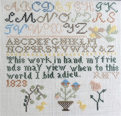 Hand Stitched Needlework Copy of a 1828 Sampler - Framed - Frame Measures 10 1/2 by 12 1/2