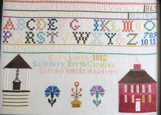 Hand Stitched Needlework Copy of 1812 Salisbury, NC Sampler - Framed - Frame Measures 9 3/4 by 12 3/4