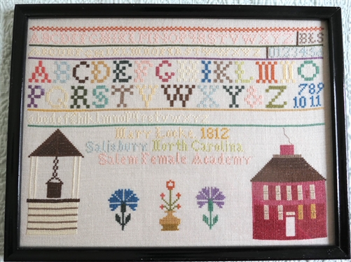 Hand Stitched Needlework Copy of 1812 Salisbury, NC Sampler - Framed - Frame Measures 9 3/4 by 12 3/4