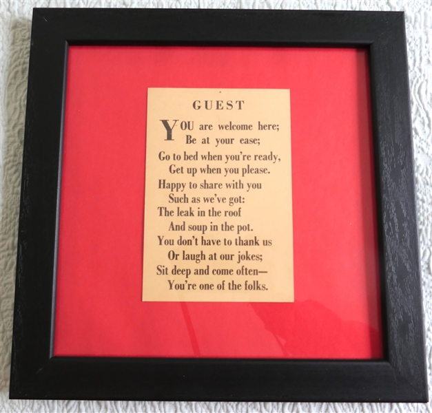 "Guest" Poem - Framed and matted - Frame Measures 12" by 12"